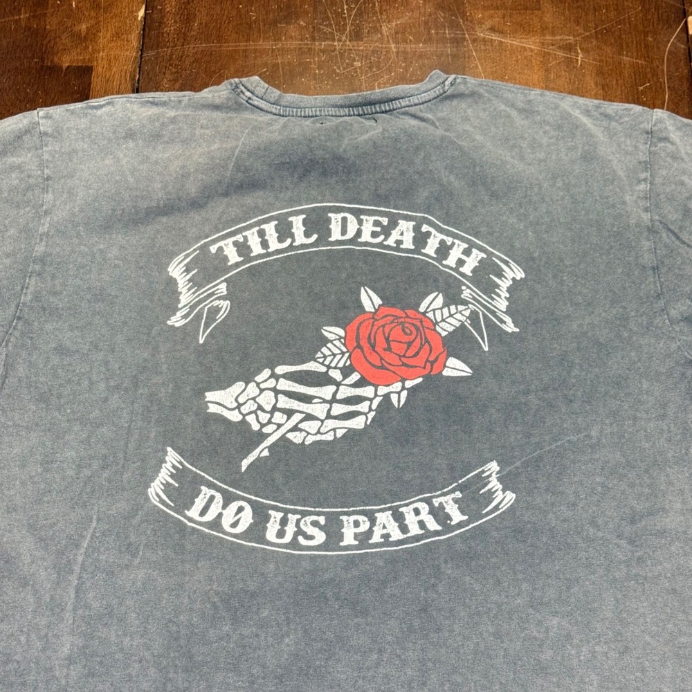 Nasty Gal Graphic Tee Women US‎ 14/16 Teal Till Death Do Us Part Mineral Wash